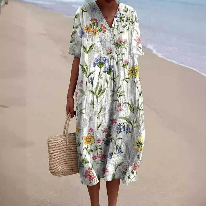 Zomerjurk voor dames met bloemenprint en v-hals, casual
