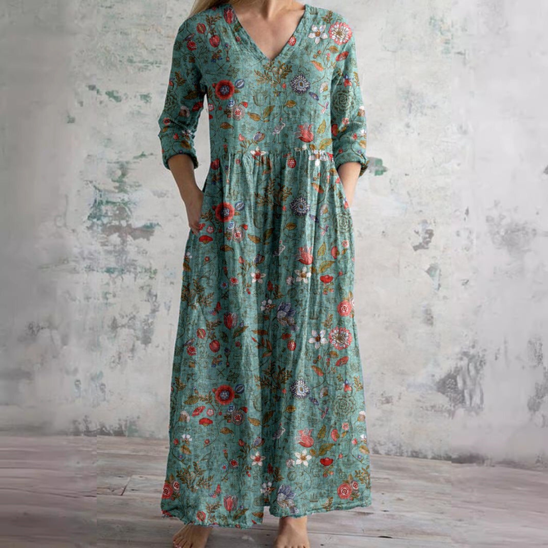 Zomerjurk voor dames met bloemenprint, v-hals, lichtgewicht, casual