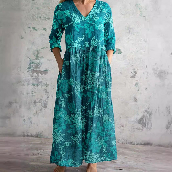 Zomerjurk voor dames met bloemenprint, v-hals, lichtgewicht, casual