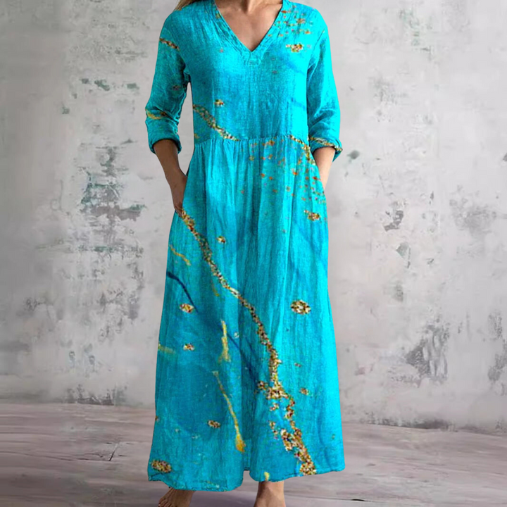 Zomerjurk voor dames met bloemenprint, v-hals, lichtgewicht, casual