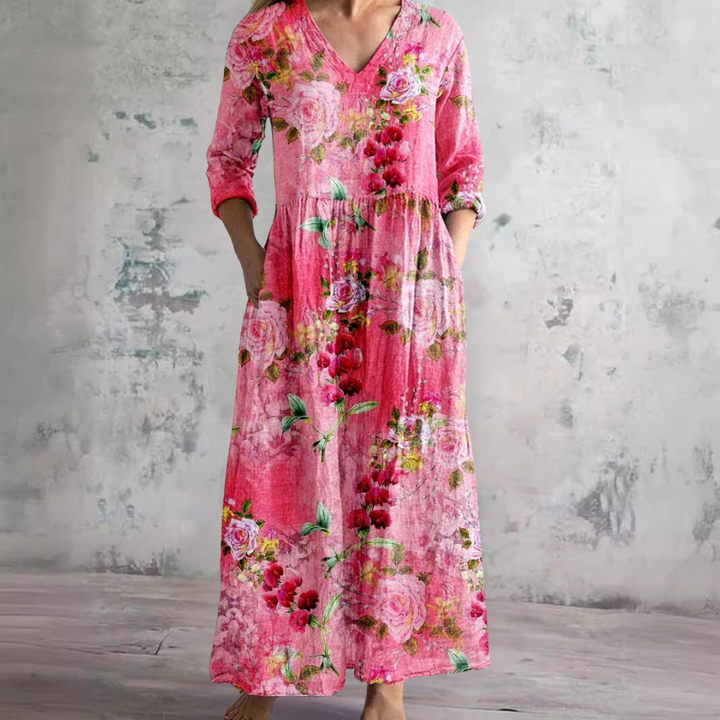 Zomerjurk voor dames met bloemenprint, v-hals, lichtgewicht, casual