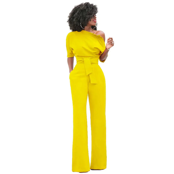 Avondjumpsuit voor dames met open schouders en wijde pijpen