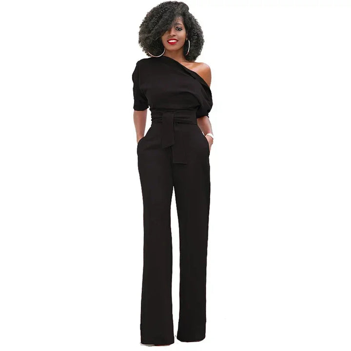Avondjumpsuit voor dames met open schouders en wijde pijpen