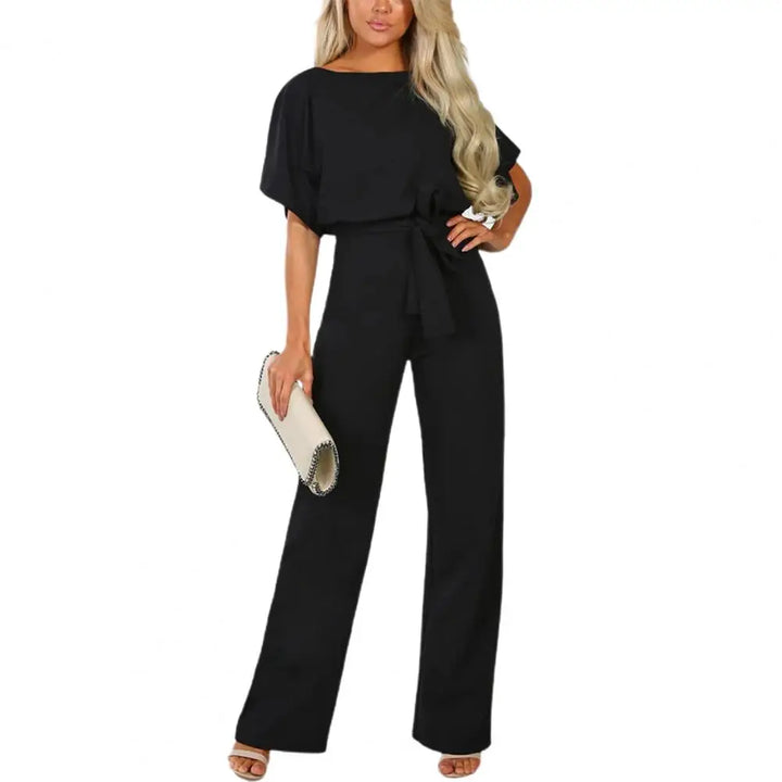 Elegante damesjumpsuit met wijde pijpen en riem