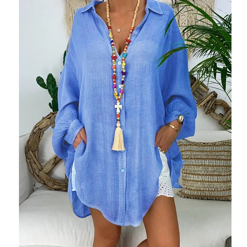 Lange oversized linnen blouse voor dames
