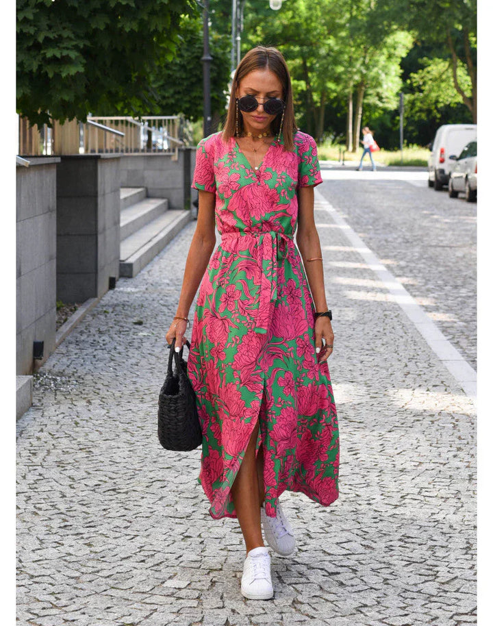 Elegante midi-jurk met v-hals