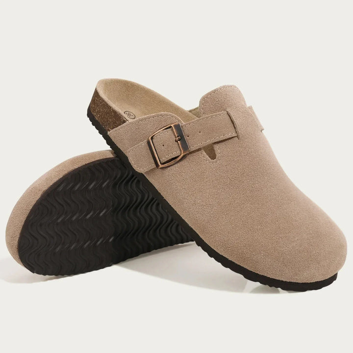 Dames boston suède sandalen met ergonomische kurken zool