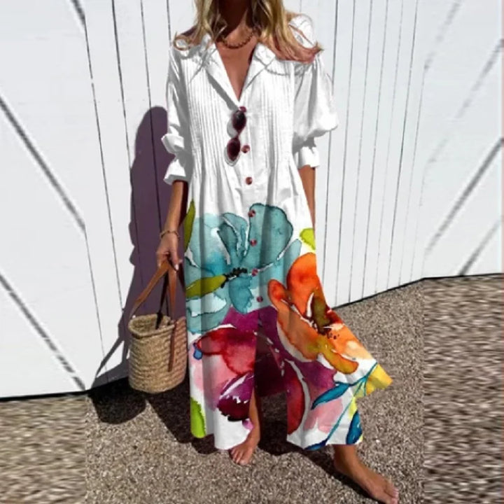 Maxi-jurk met bloemenprint en lange mouwen voor dames