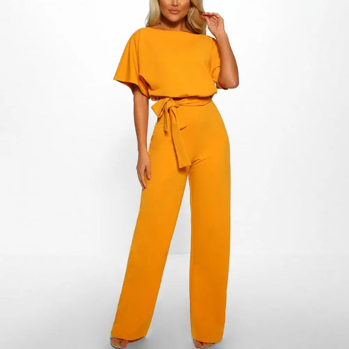 Elegante damesjumpsuit met wijde pijpen en riem