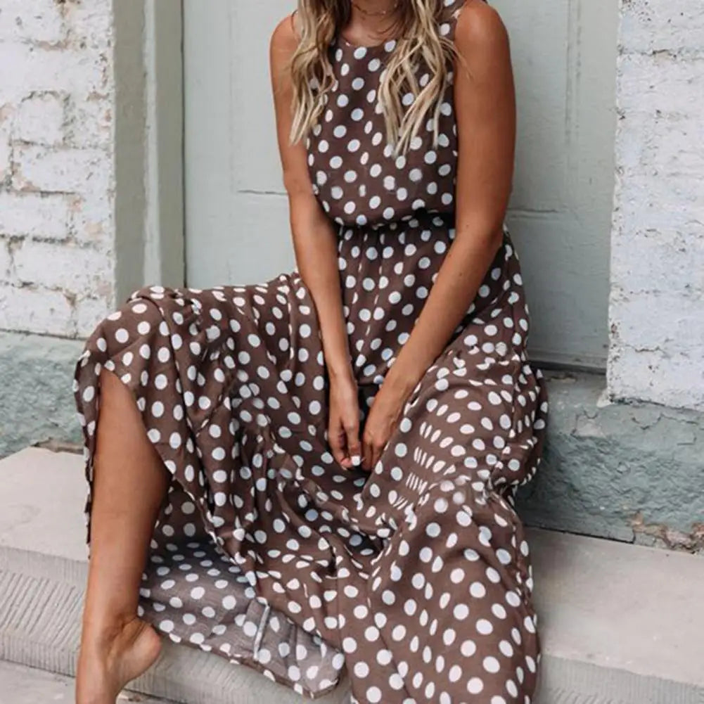 Mouwloze midi-jurk met stippen voor dames