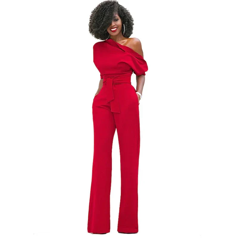 Avondjumpsuit voor dames met open schouders en wijde pijpen
