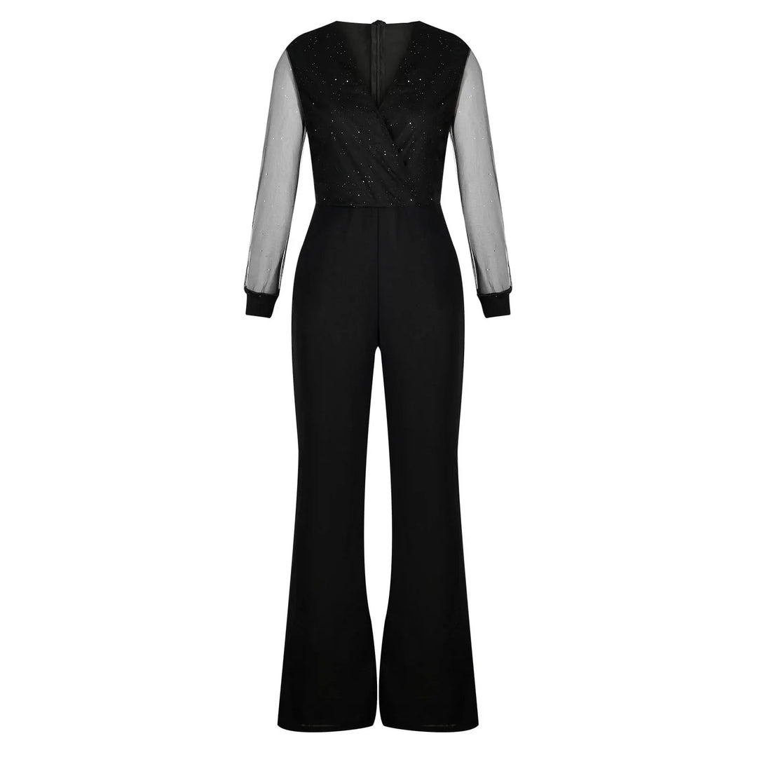 Avondjumpsuit voor dames met kanten top en wijde pijpen