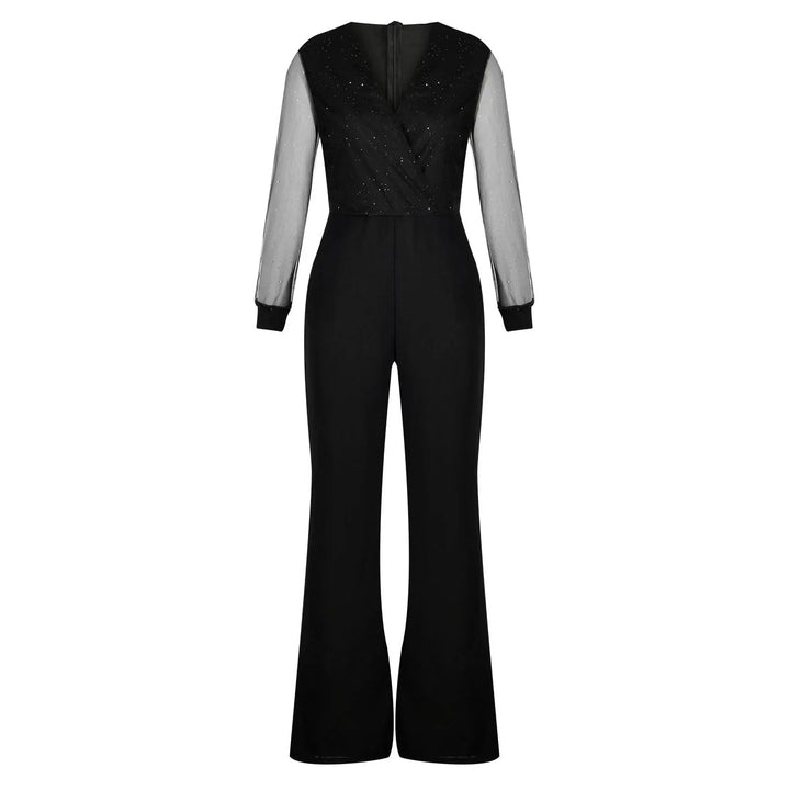 Avondjumpsuit voor dames met kanten top en wijde pijpen