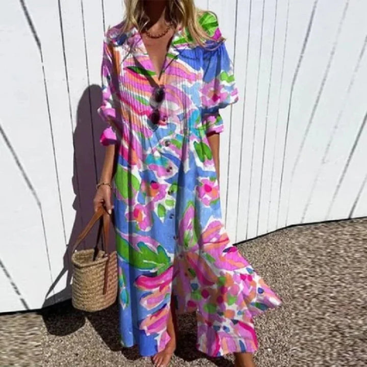 Maxi-jurk met bloemenprint en lange mouwen voor dames