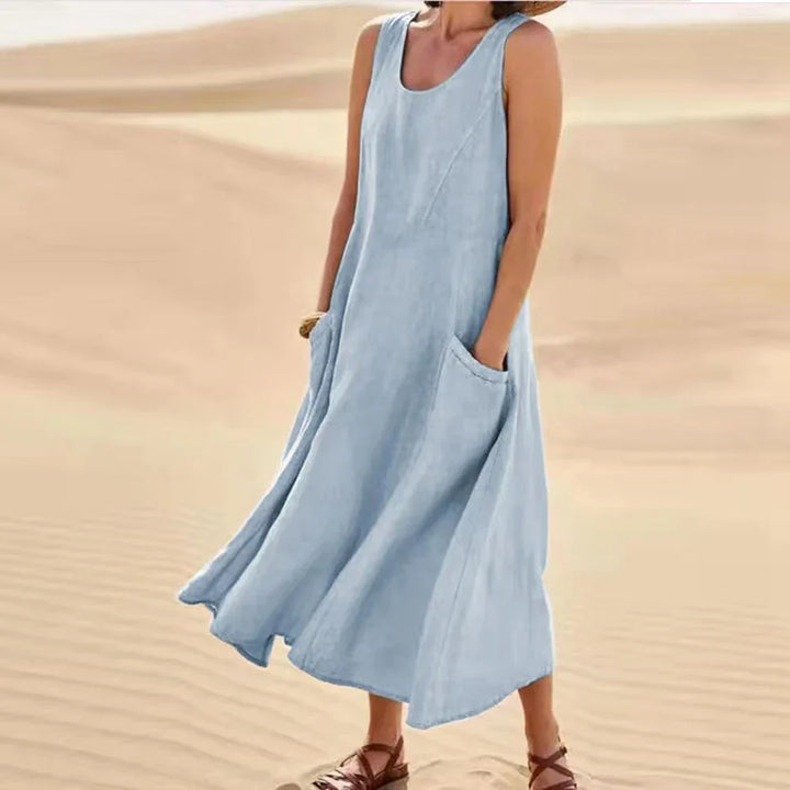 Zomerse linnen maxi-jurk voor dames met zakken