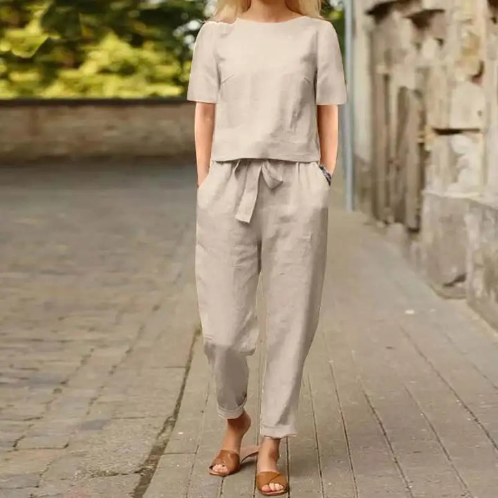 Dameslinnen set, blouse en broek, zomer