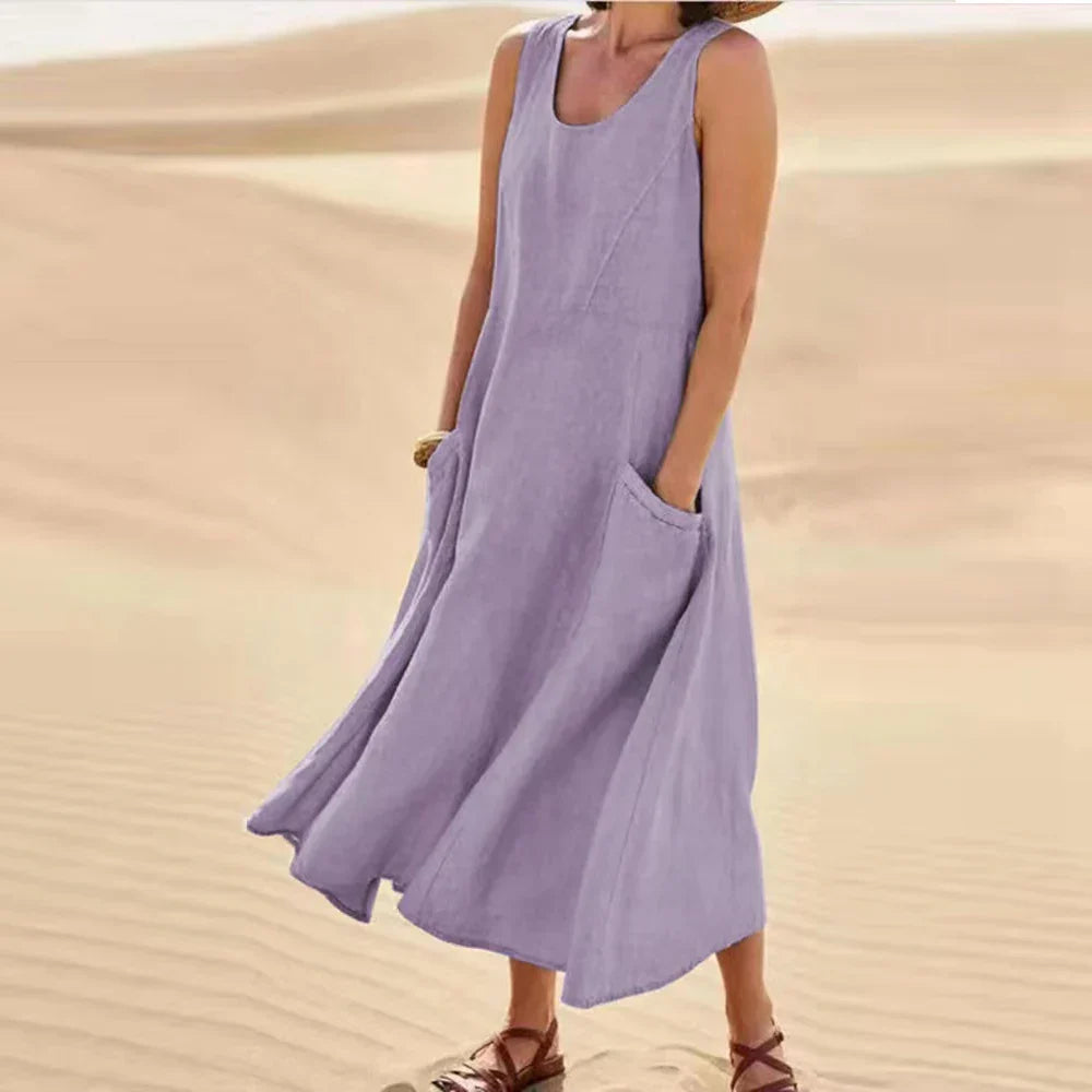 Zomerse linnen maxi-jurk voor dames met zakken