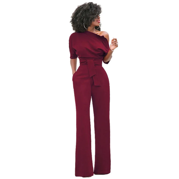 Avondjumpsuit voor dames met open schouders en wijde pijpen