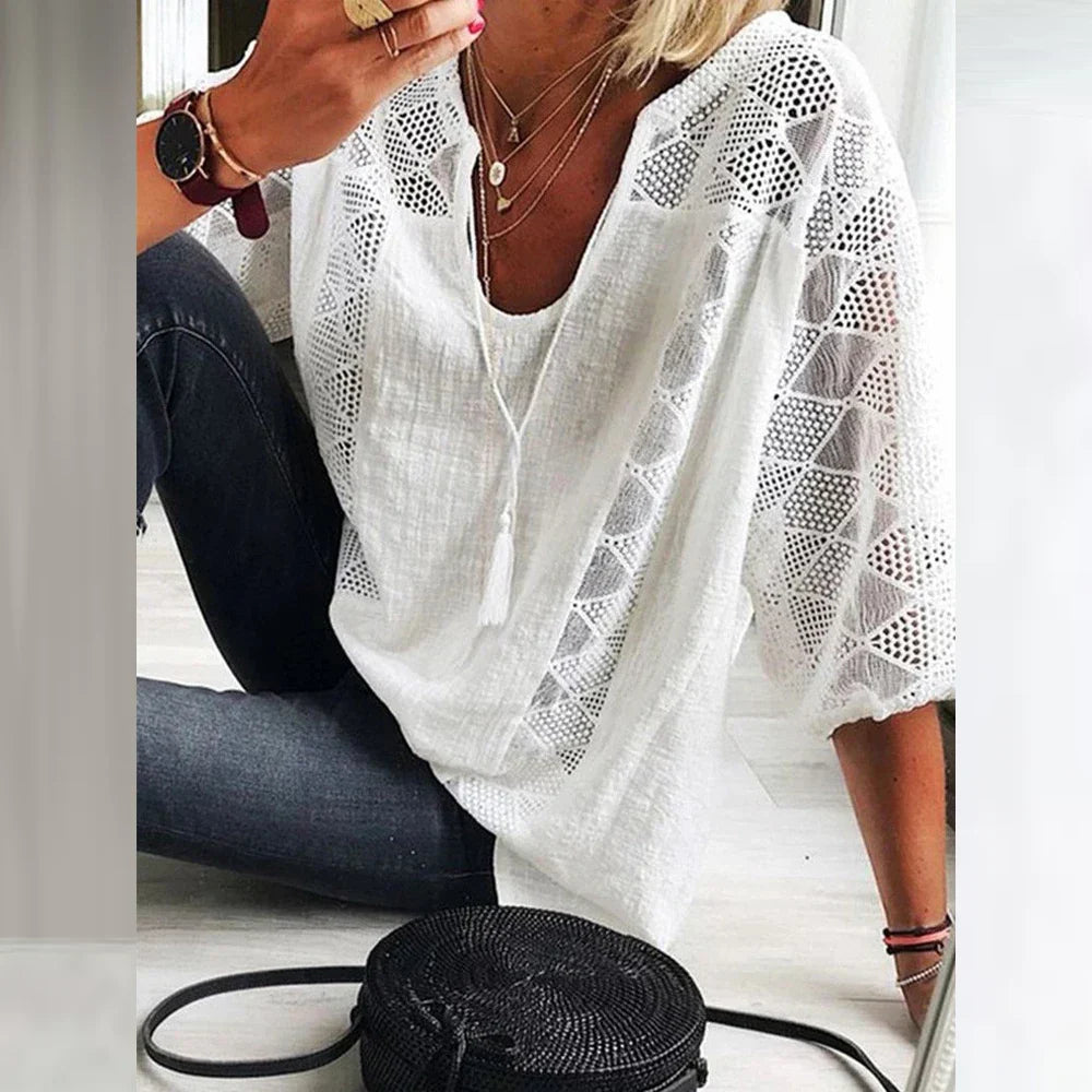 Damesblouse van linnen met opengewerkte details voor de zomer