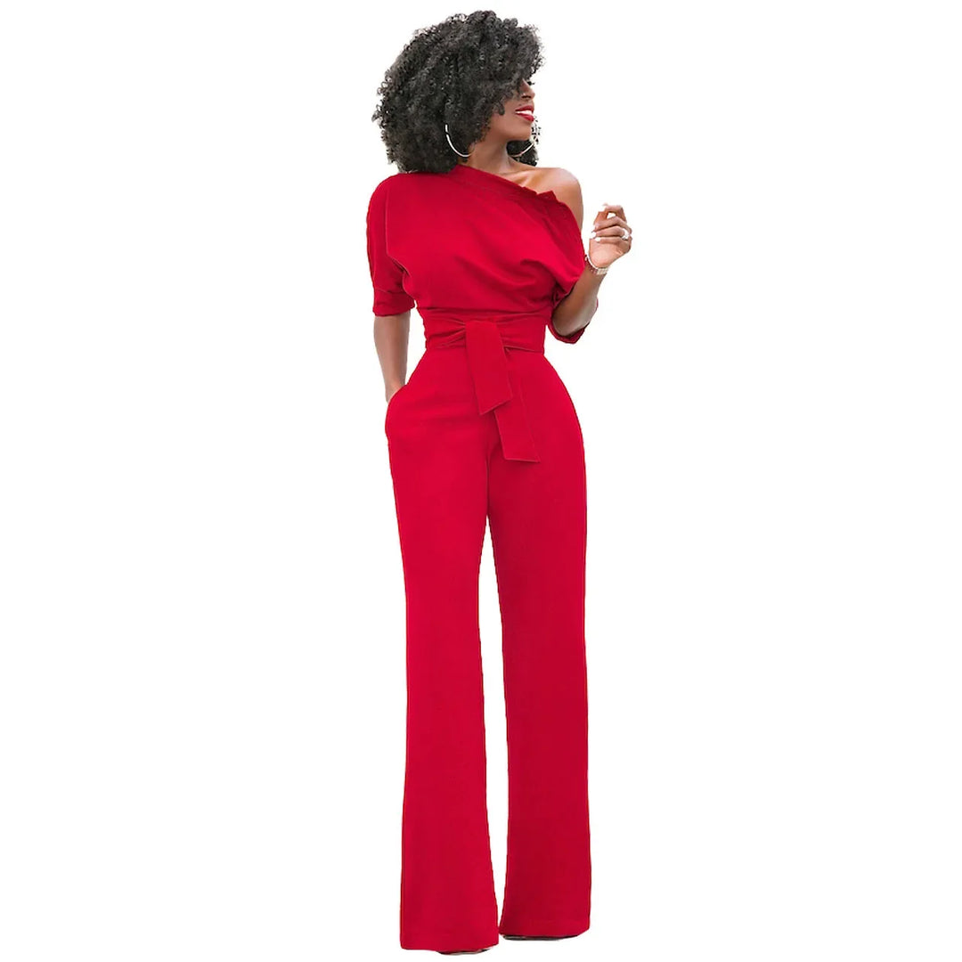 Avondjumpsuit voor dames met open schouders en wijde pijpen
