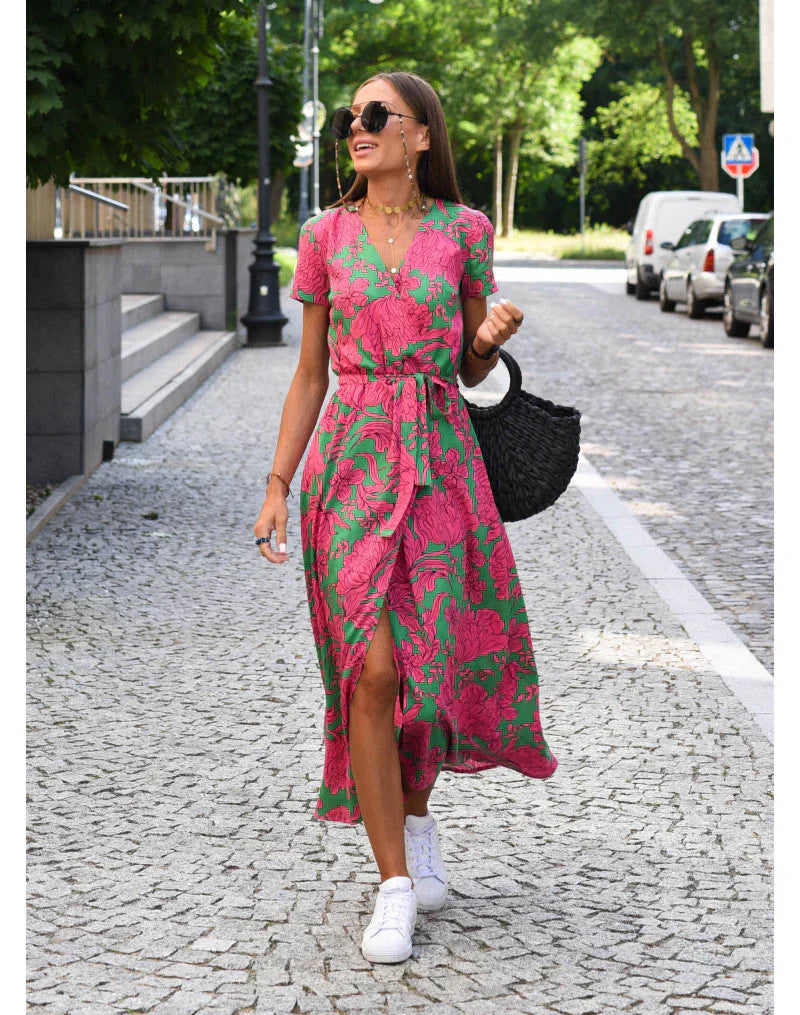 Elegante midi-jurk met v-hals