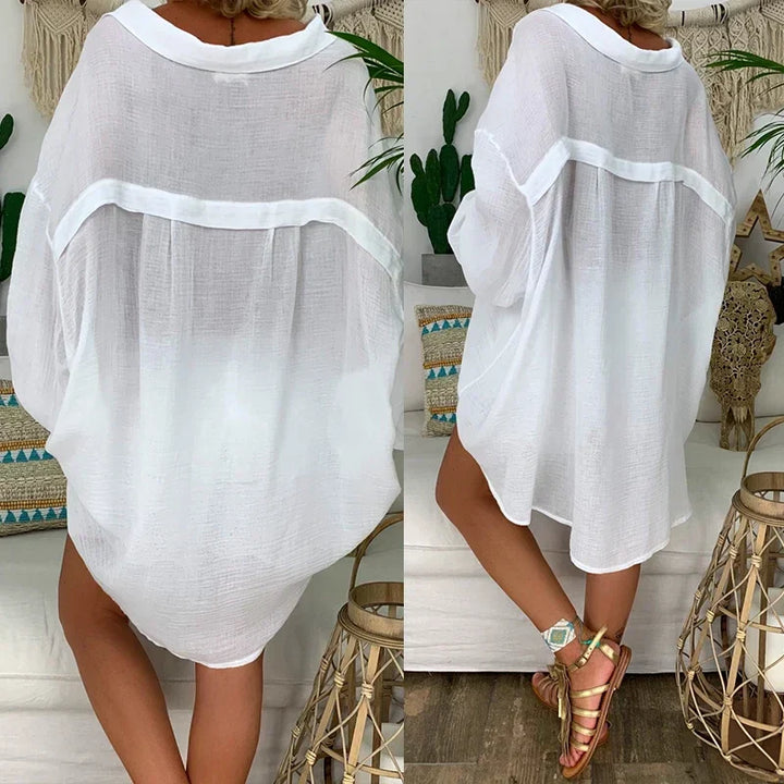 Lange oversized linnen blouse voor dames