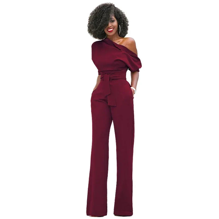 Avondjumpsuit voor dames met open schouders en wijde pijpen