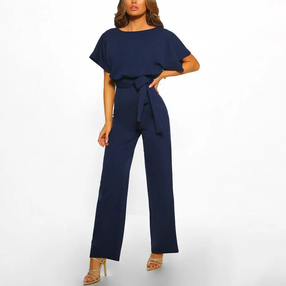 Elegante damesjumpsuit met wijde pijpen en riem