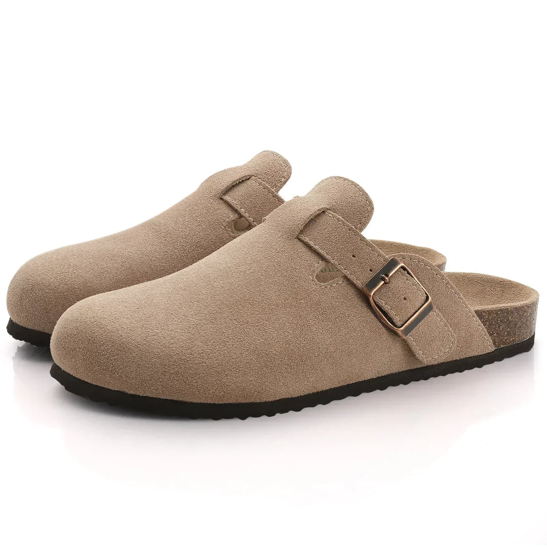 Dames boston suède sandalen met ergonomische kurken zool