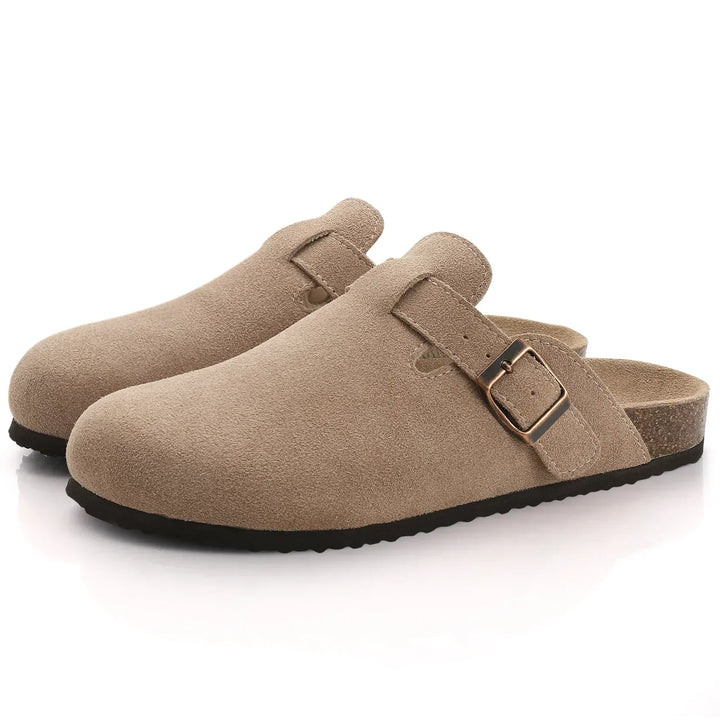 Dames boston suède sandalen met ergonomische kurken zool