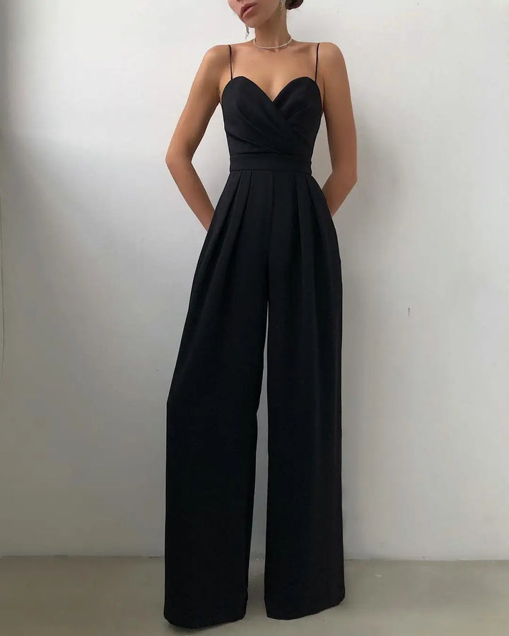 Avondjumpsuit voor dames met wijde pijpen en v-hals