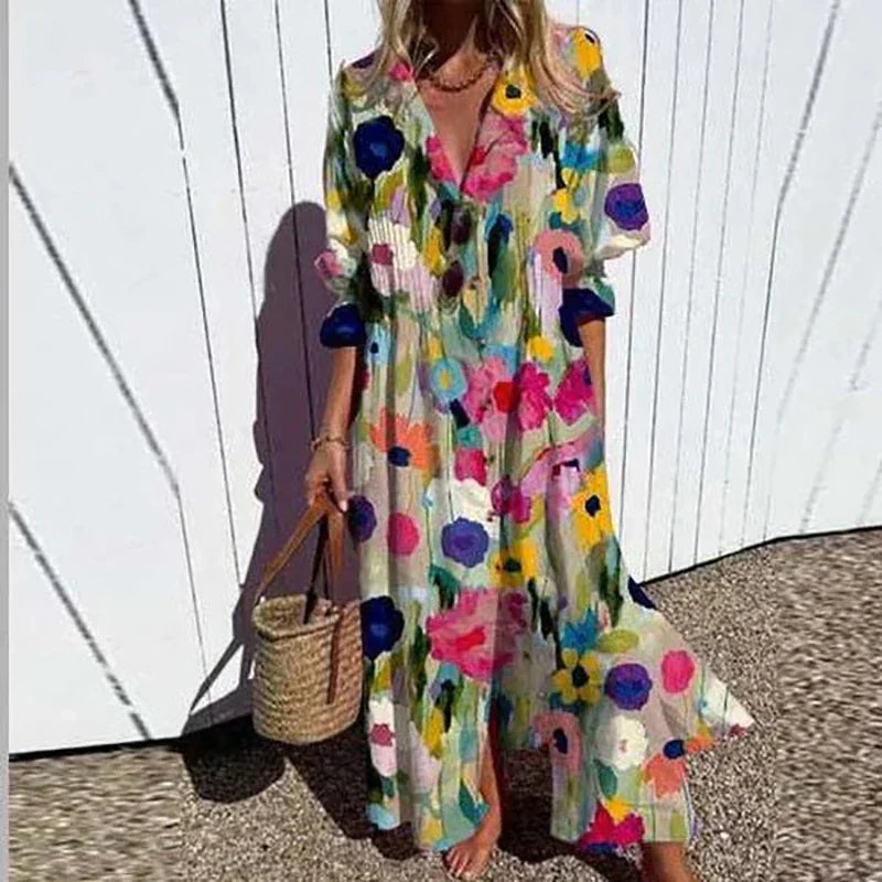 Maxi-jurk met bloemenprint en lange mouwen voor dames