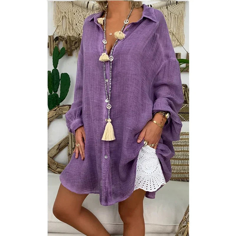 Lange oversized linnen blouse voor dames