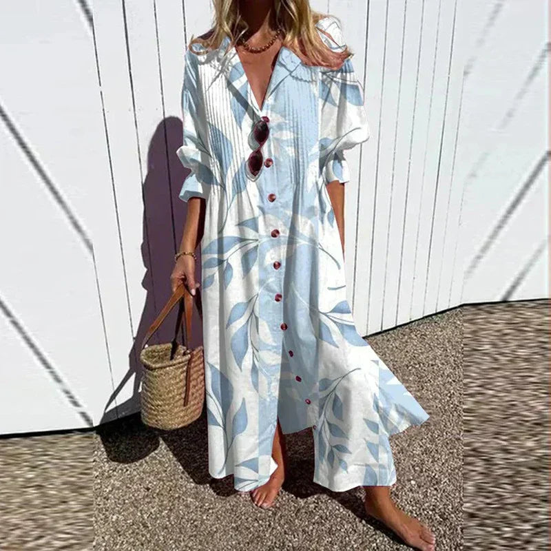 Maxi-jurk met bloemenprint en lange mouwen voor dames