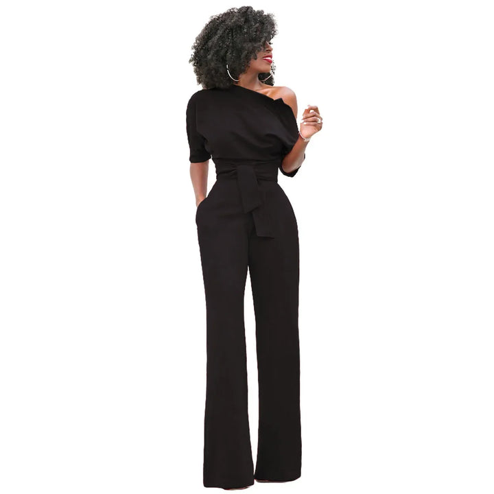 Avondjumpsuit voor dames met open schouders en wijde pijpen