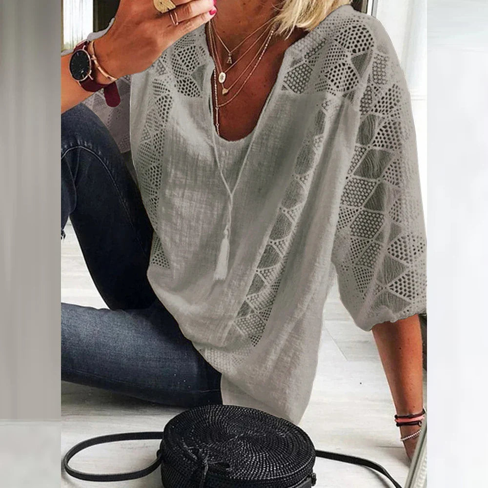 Damesblouse van linnen met opengewerkte details voor de zomer