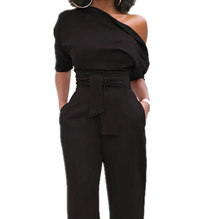 Avondjumpsuit voor dames met open schouders en wijde pijpen
