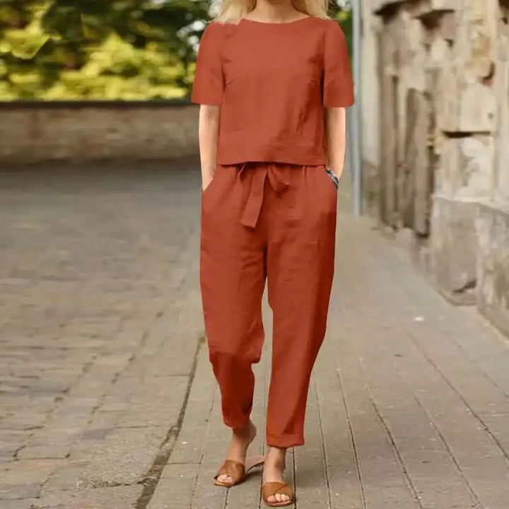 Dameslinnen set, blouse en broek, zomer
