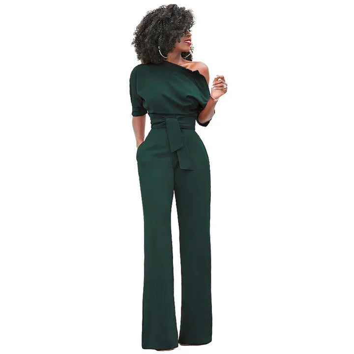 Avondjumpsuit voor dames met open schouders en wijde pijpen
