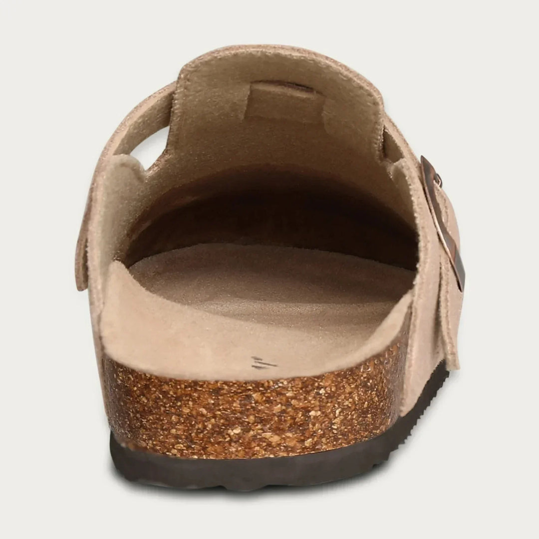 Dames boston suède sandalen met ergonomische kurken zool
