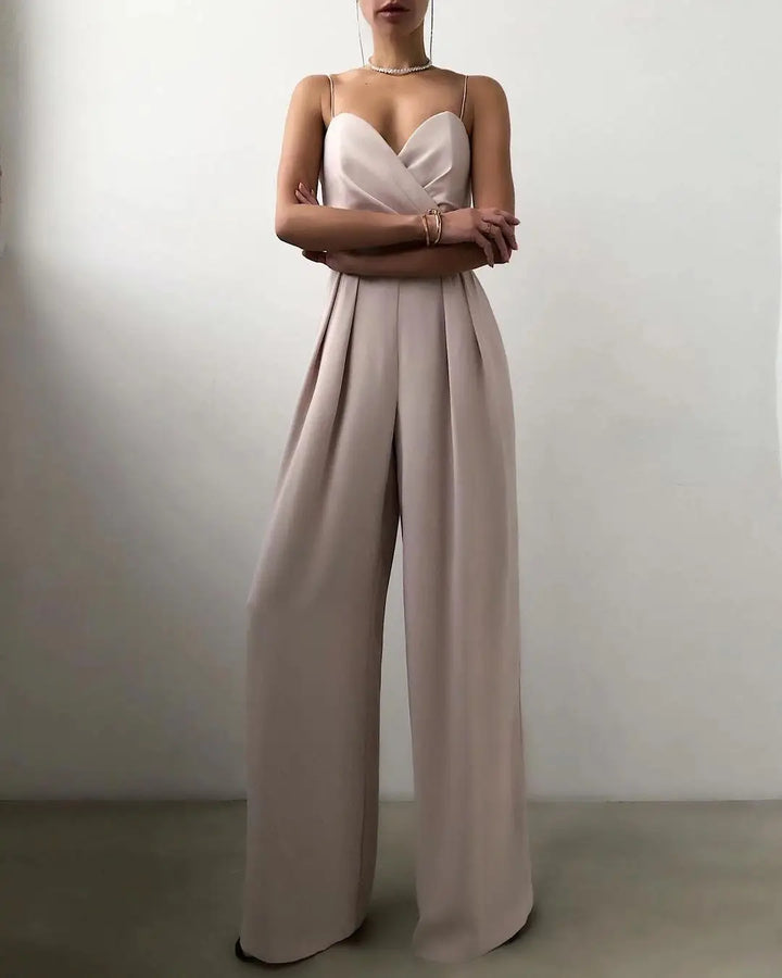 Avondjumpsuit voor dames met wijde pijpen en v-hals