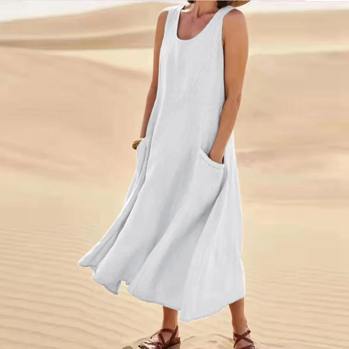 Zomerse linnen maxi-jurk voor dames met zakken