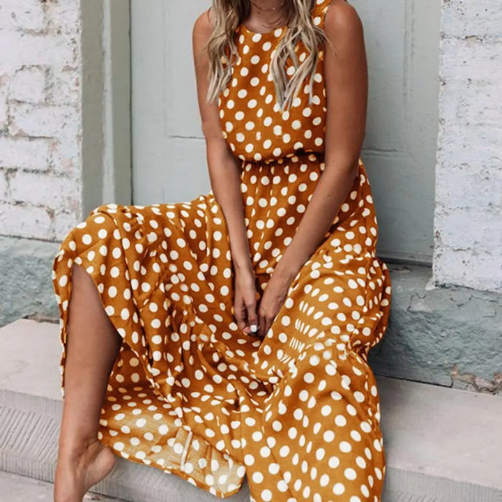 Mouwloze midi-jurk met stippen voor dames
