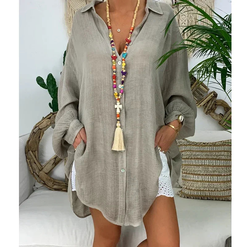 Lange oversized linnen blouse voor dames