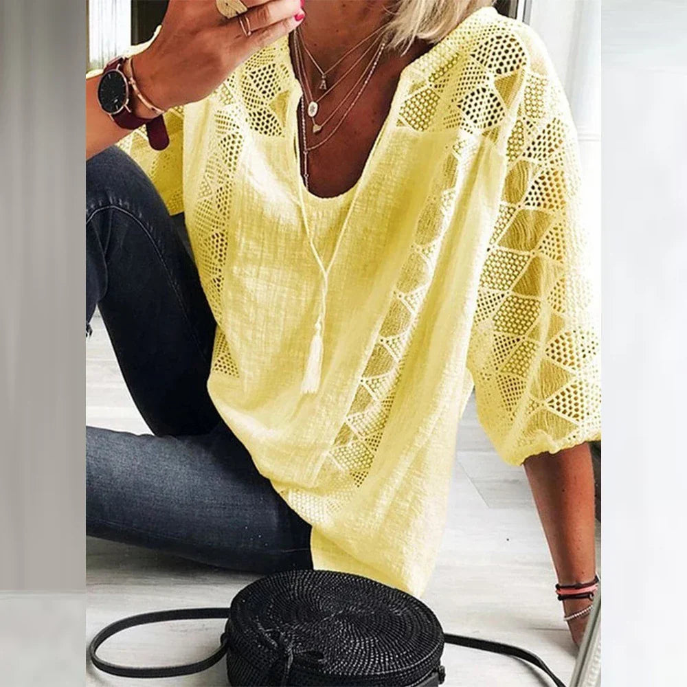 Damesblouse van linnen met opengewerkte details voor de zomer
