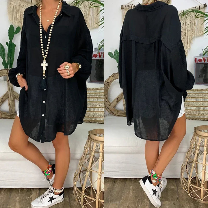 Lange oversized linnen blouse voor dames