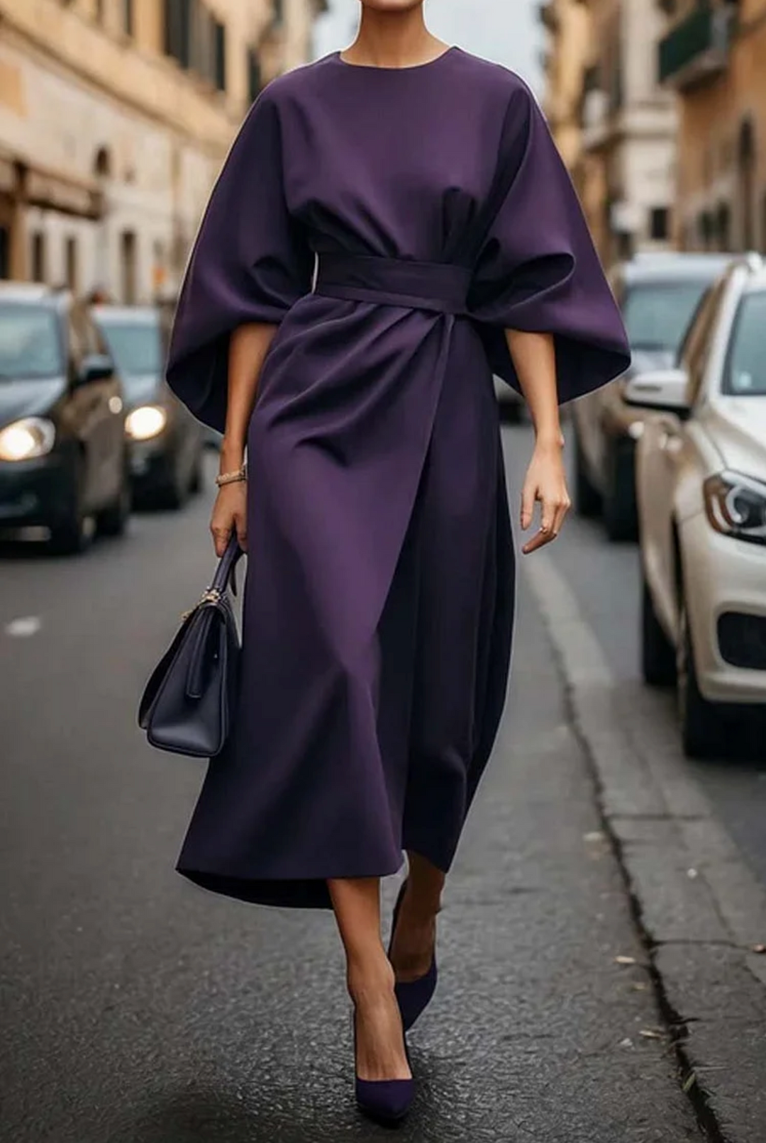 Elegante jurk met lantaarnriem