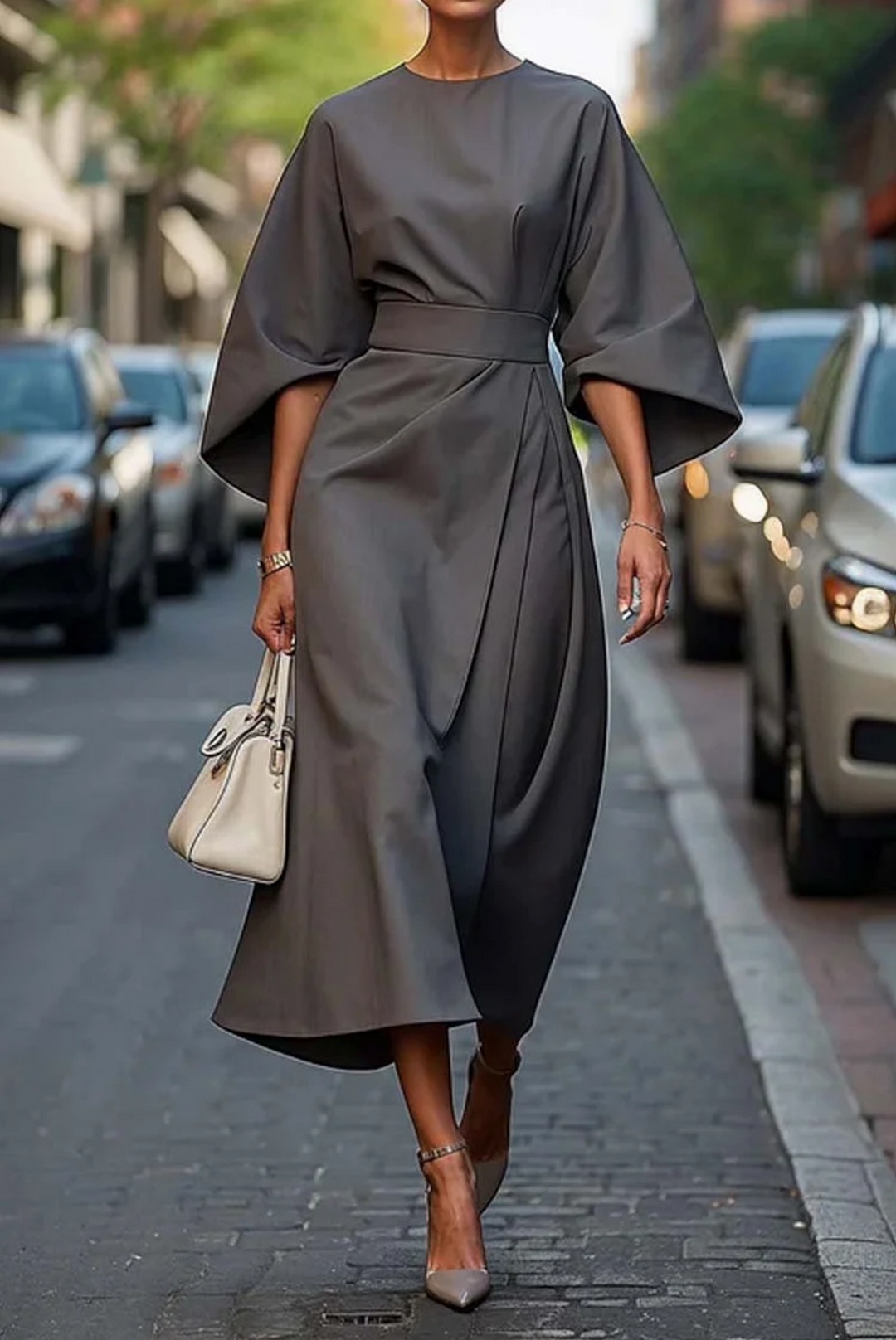 Elegante jurk met lantaarnriem