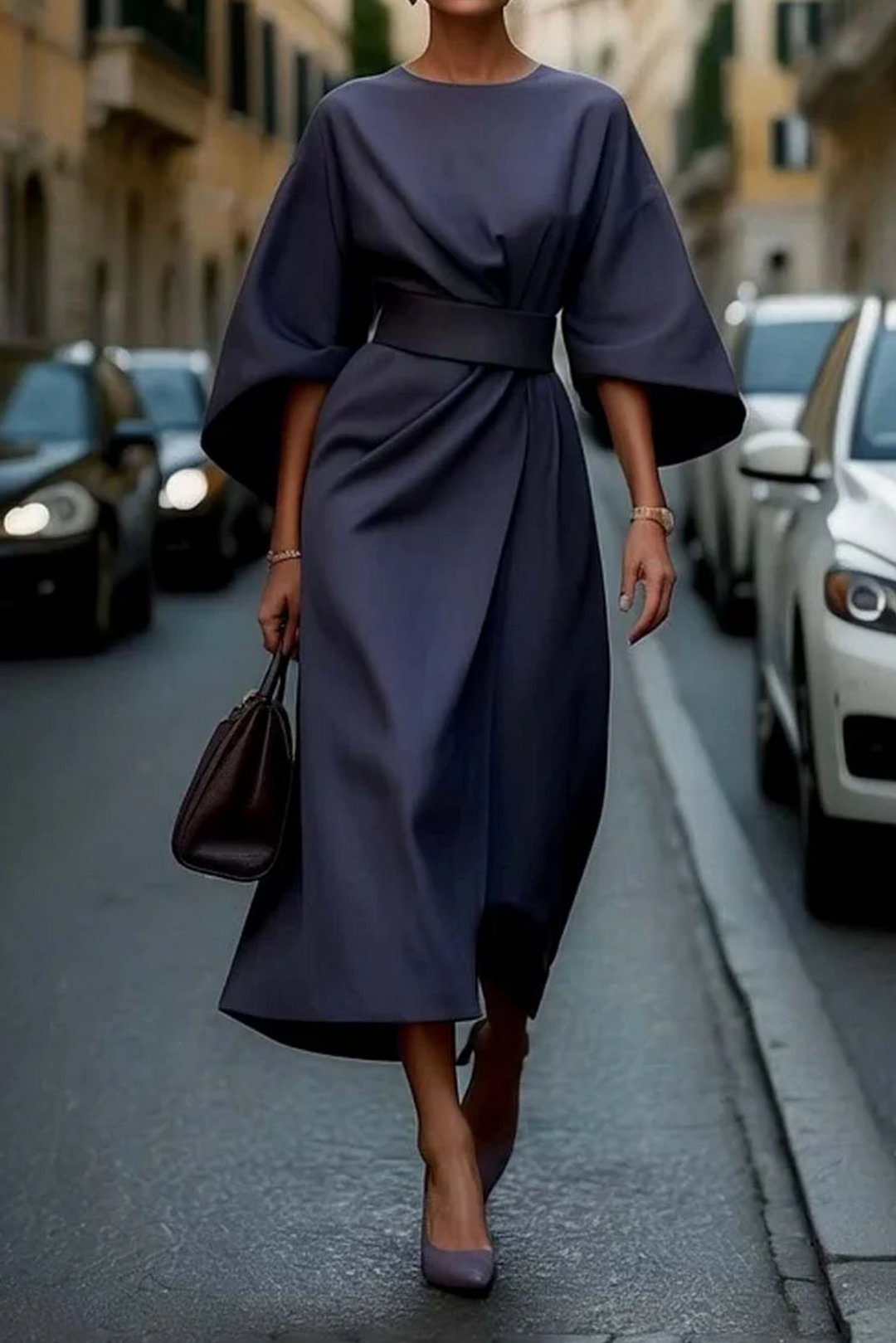 Elegante jurk met lantaarnriem