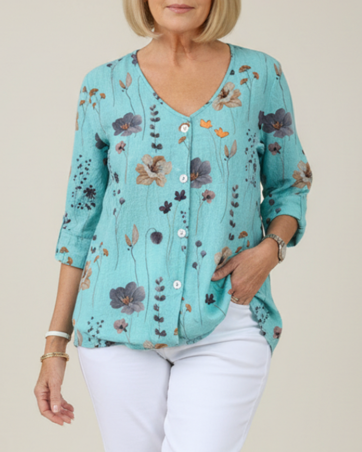 Damesblouse met bloemenprint en korte mouwen